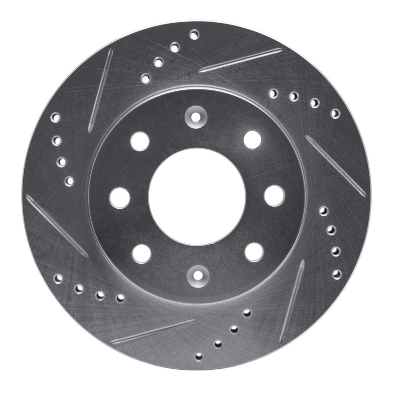 Dodge Colt Brake Rotor (1) - Front Left - R1 Concepts - Drilled & Slotted - Silver - `88-`07